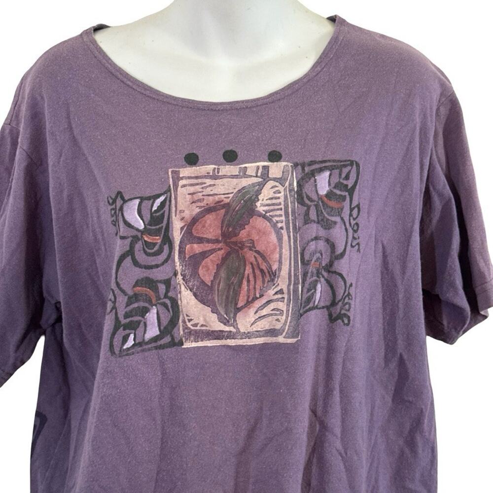 Blue Fish Painted Purple Short Sleeve Art to Wear T Shirt Top 1996 Vintage 1/ L - Picture 3 of 16